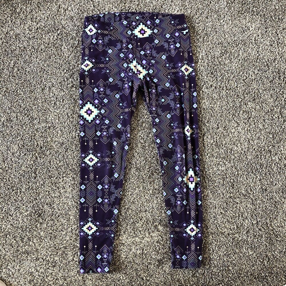 LuLaRoe Blue Multicolor Aztec Print Leggings Women's One Size Tall and Curvy